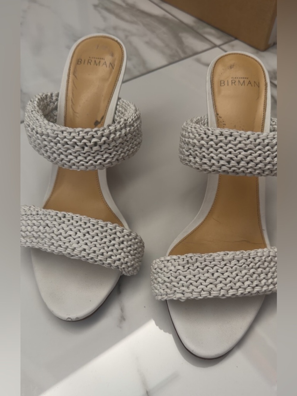 Alexandre Birman White Braided Double-Strap Heeled Slides